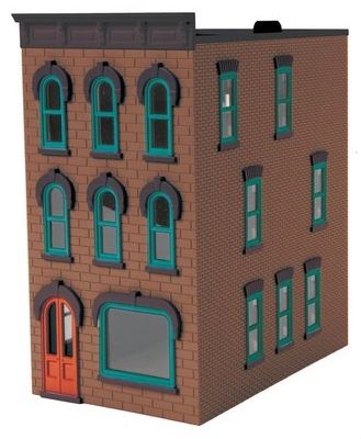 MTH 30-90372 Red Brick W/Brown Shutters 3-Story Town House # 1 LN/Box