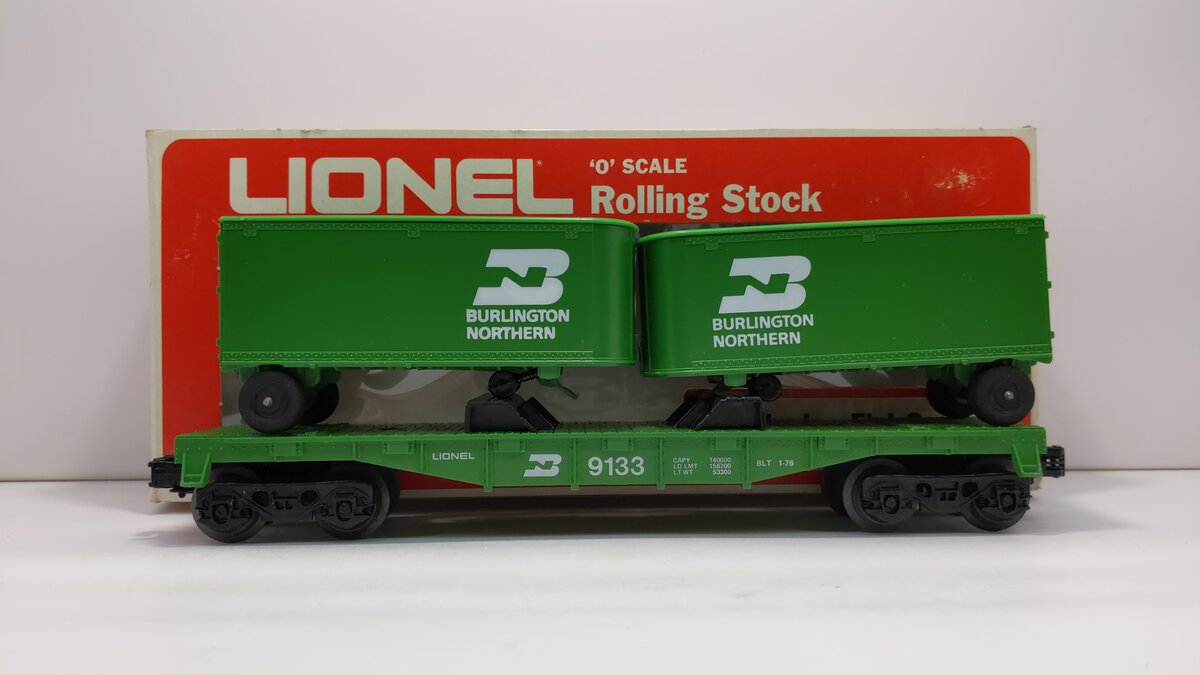 Lionel 6-9133 O Gauge Burlington Northern Flatcar #9133 with Trailers LN/Box