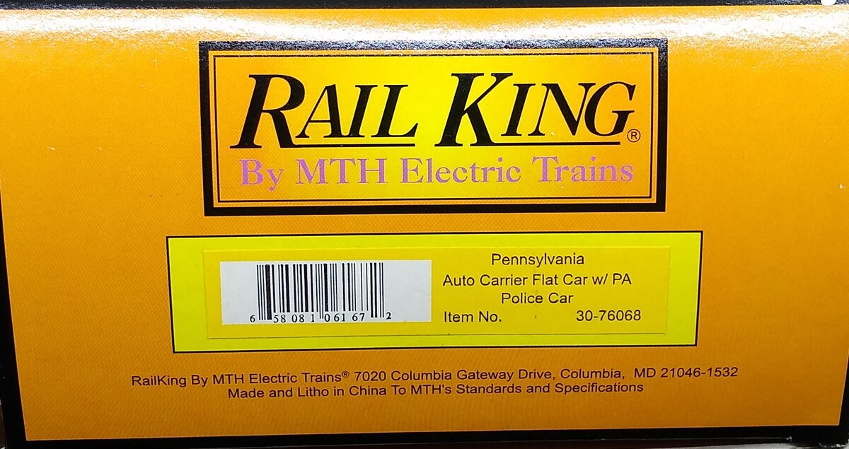 MTH 30-76068 O Auto Carrier Flatcar w/PA Police Cars #93998 LN/Box