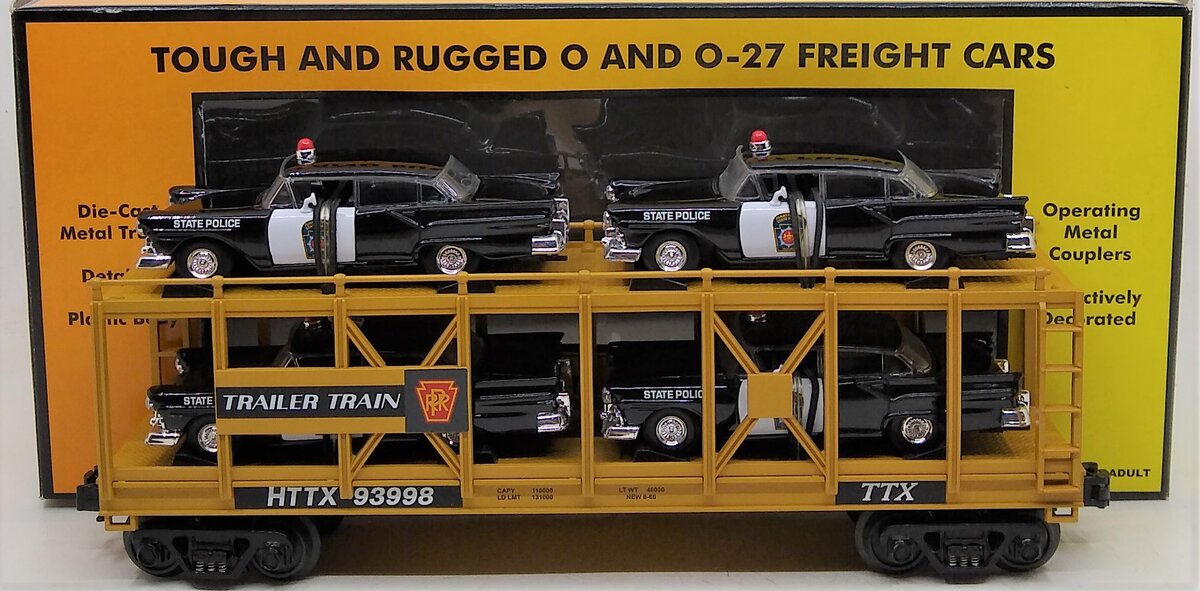 MTH 30-76068 O Auto Carrier Flatcar w/PA Police Cars #93998 LN/Box