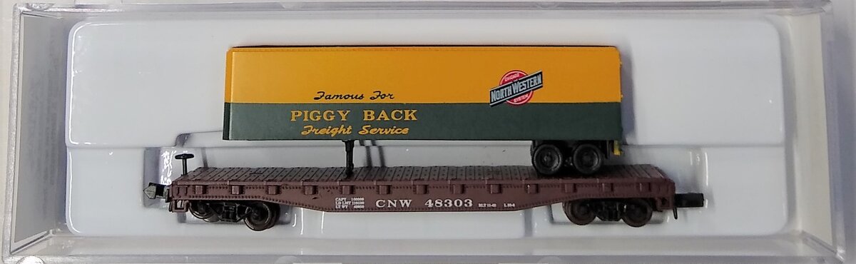 Atlas 37721 Chicago & Northwestern Piggyback Flat w/ 40' Trailer #48303 NIB