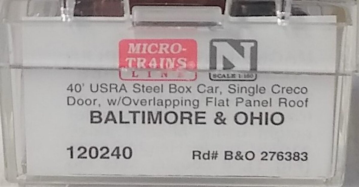 Micro-Trains 12000240 N B&O 40' Flat Panel Roof Single Door Boxcar #276383 EX/Box