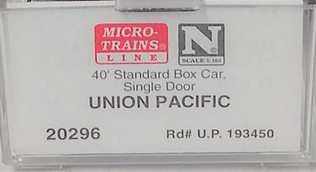 Micro-Trains 02000296 N Union Pacific 40' Standard Single Door Boxcar #193450 LN/Box