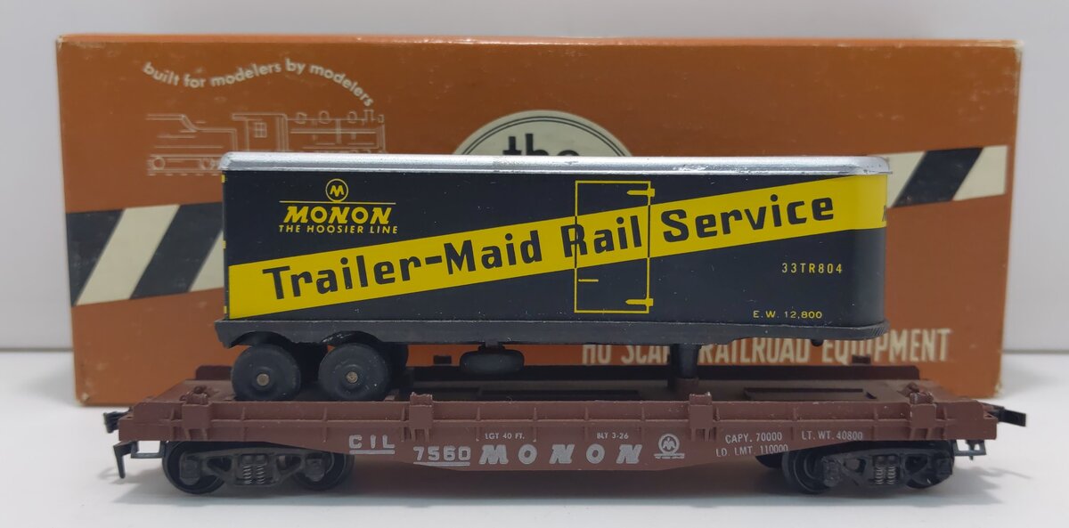 Penn Line 452 HO Monon Piggy-Back Car w/ Trailer Load LN/Box