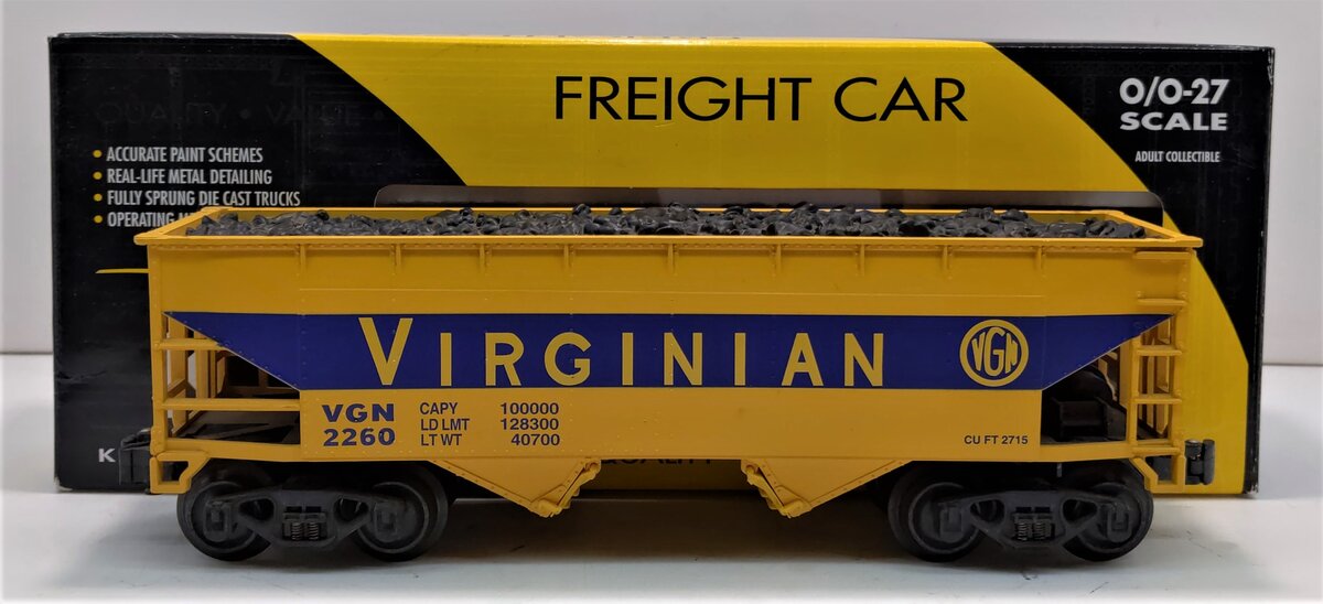 K-Line K621-44631 O Gauge Virginian Hopper w/Coal Load #2260 LN/Box