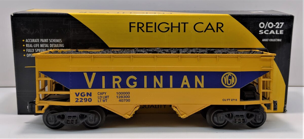 K-Line K621-44635 O Gauge Virginian Hopper w/Coal Load #2290 LN/Box