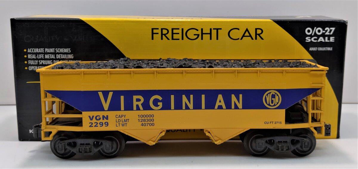 K-Line K621-44636 O Gauge Virginian Hopper w/Coal Load #2299 LN/Box