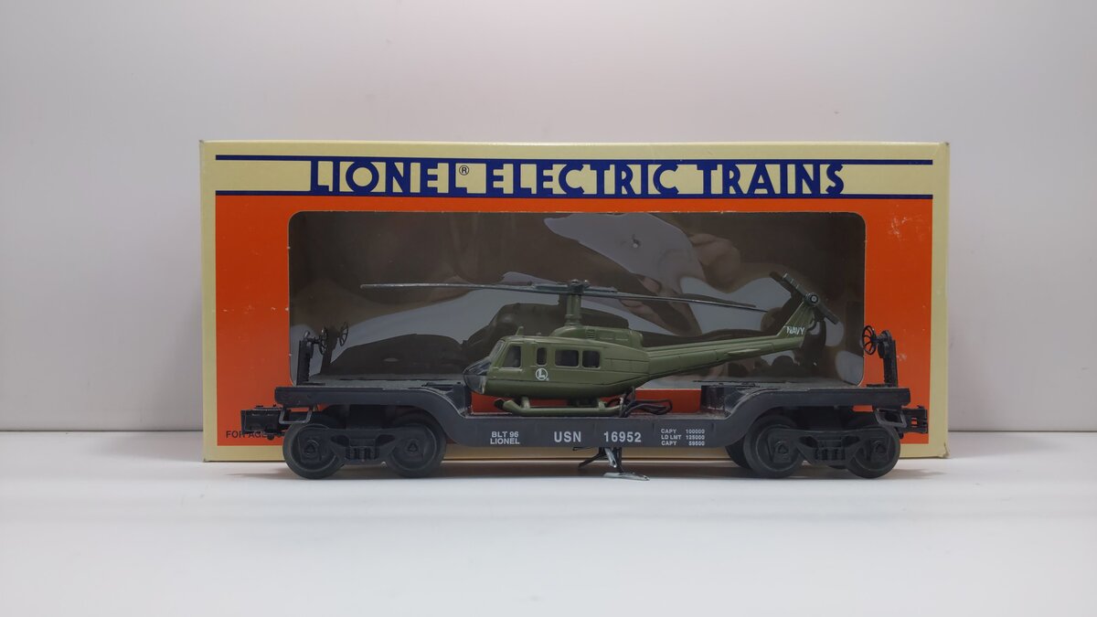 Lionel 6-16952 O Gauge US Navy Flatcar with Ertl Helicopter #16952 LN/Box