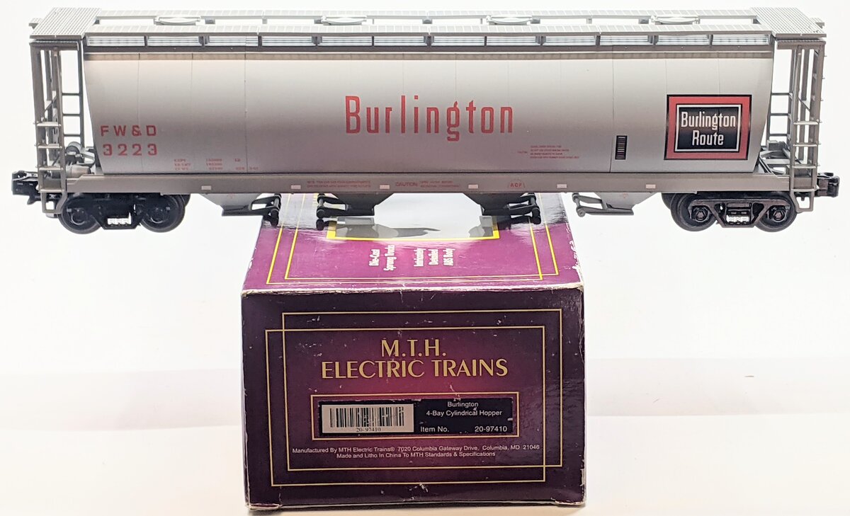 MTH 20-97410 O Gauge Burlington 4-Bay Cylindrical Hopper #3223 LN/Box