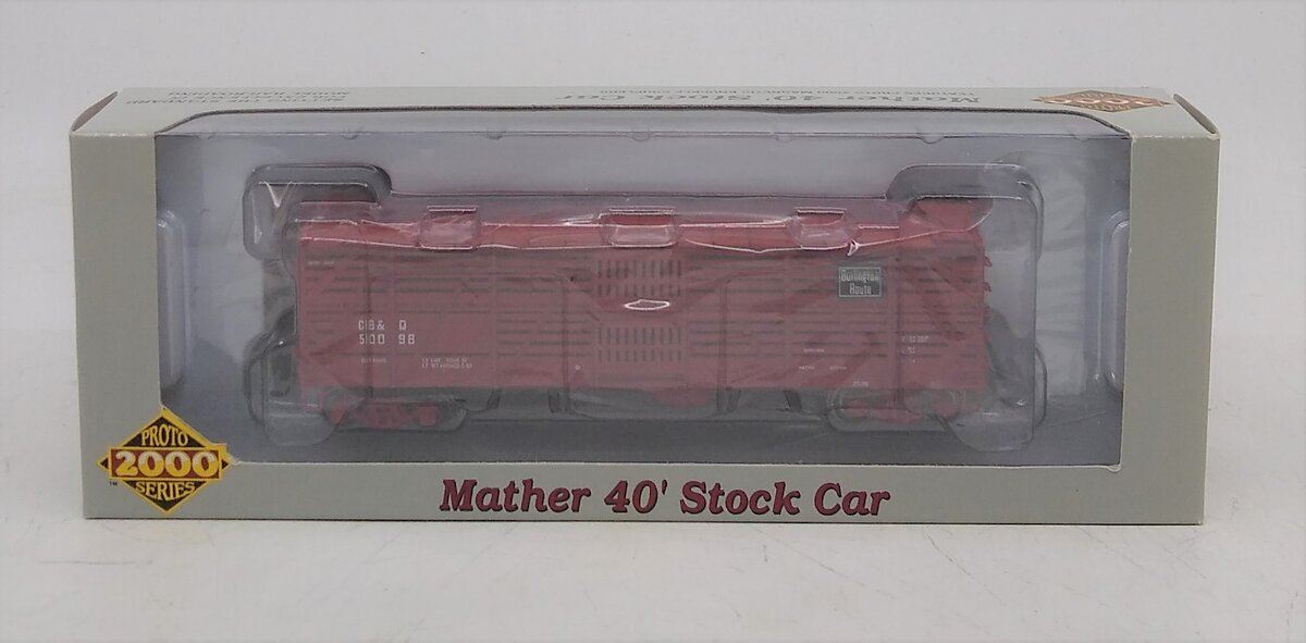Proto 2000 30994 HO Chicago Burlington & Quincy Mather 40' Stock Car #50098 LN/Box