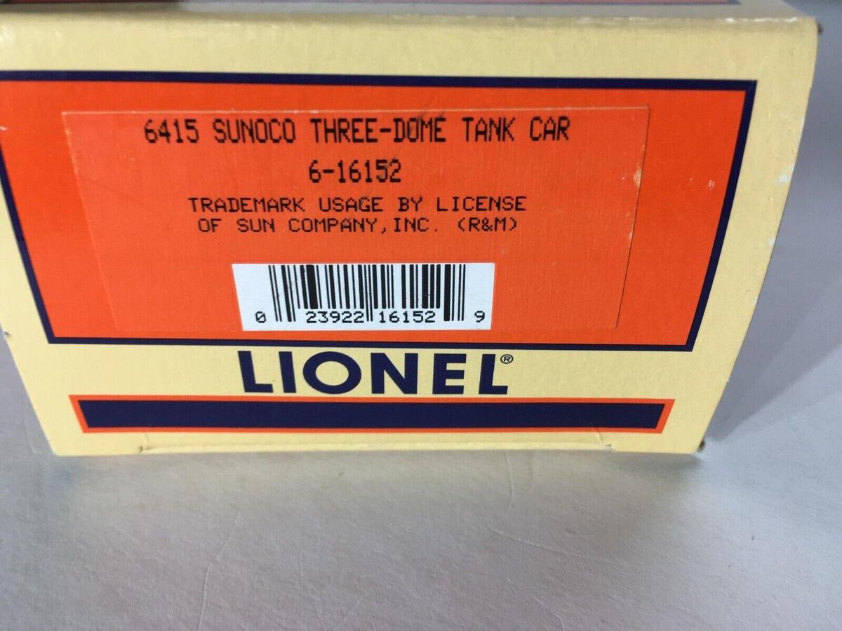 Lionel 6-16152 O Gauge Sunoco 3-Dome Tank Car #6415 LN/Box
