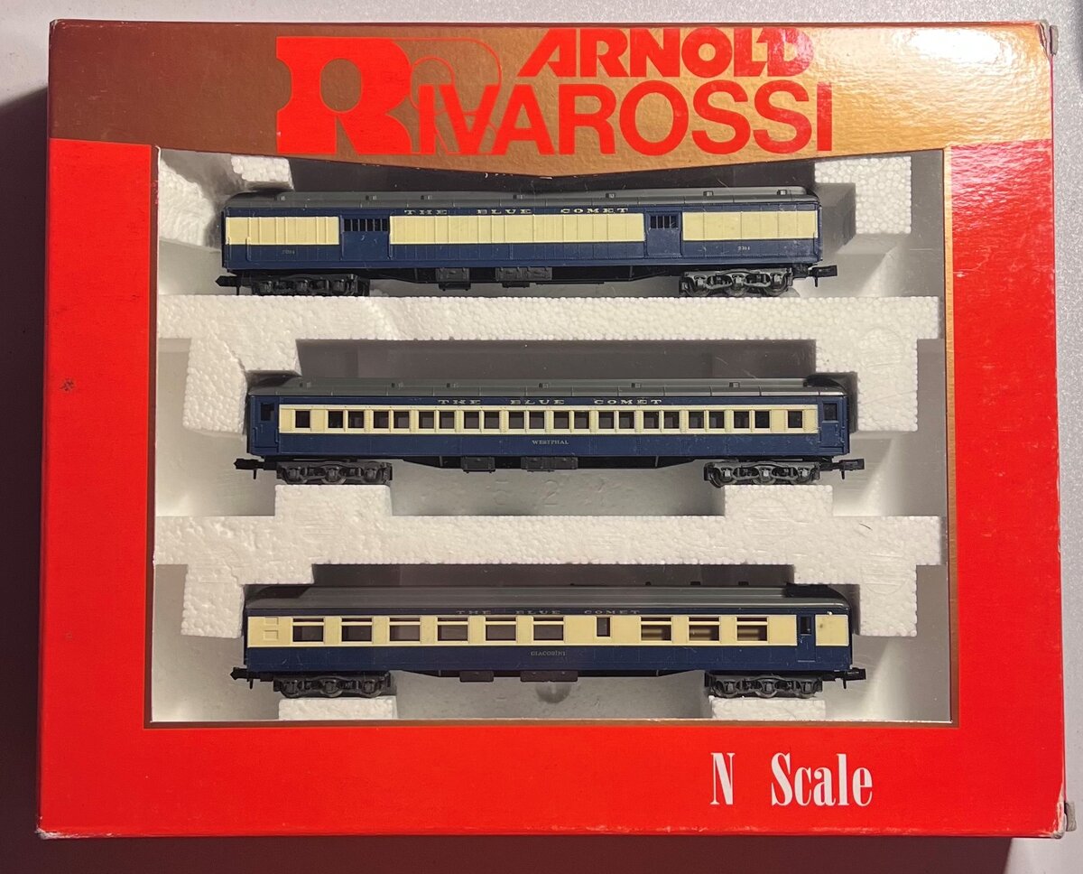 Rivarossi 0584 N Scale The Blue Comet 3-Car Passenger Set LN/Box