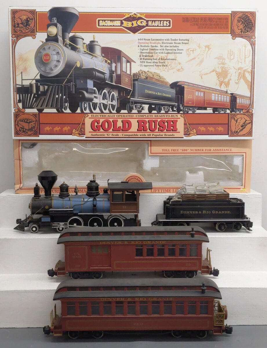 Bachmann 90022 G Scale Gold Rush 4-6-0 Steam Locomotive Train Set VG/Box