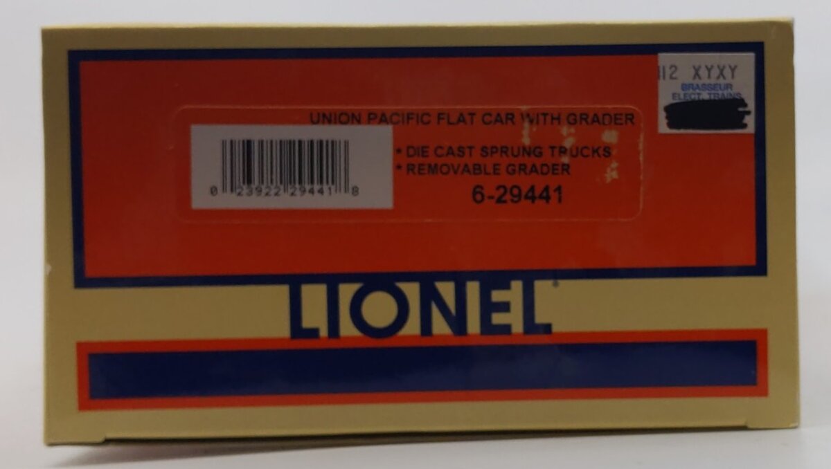 Lionel 6-29441 O Gauge Union Pacific Flatcar with Road Grader LN/Box