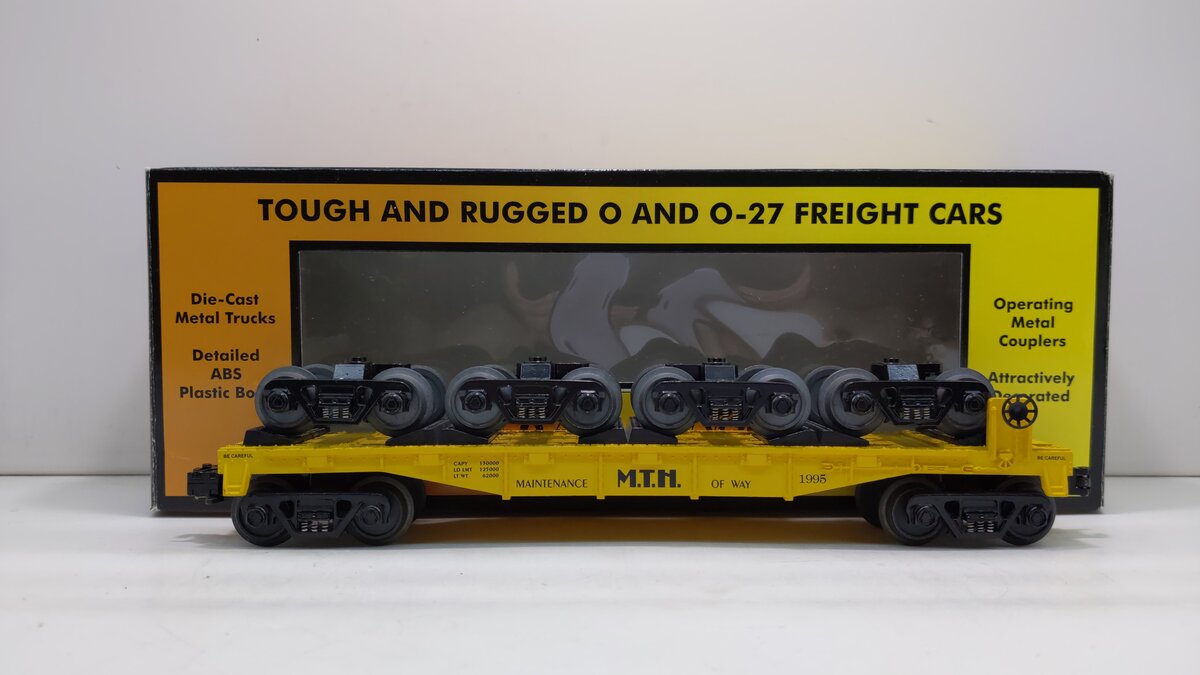 MTH 30-7669 O Gauge Transport Flatcar w/ 4 Freight Trucks #1995 LN/Box