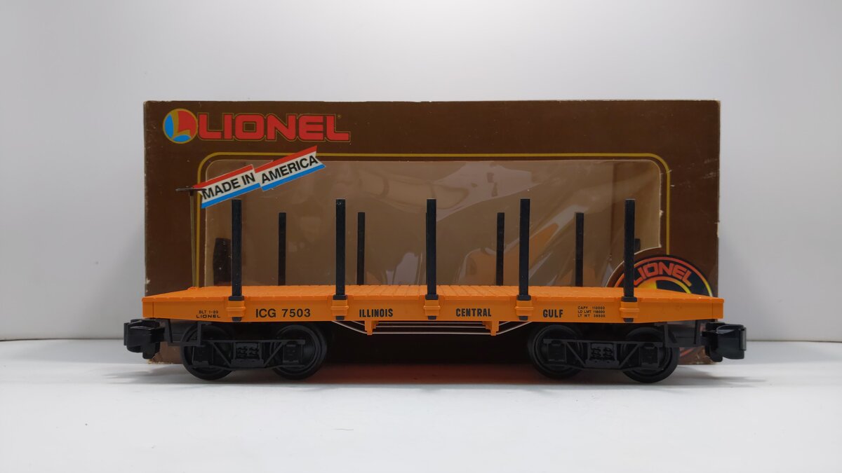 Lionel 8-87503 G Scale Illinois Central Gulf Flatcar w/Stakes EX/Box