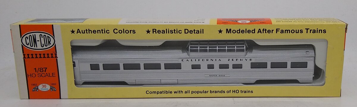Con-Cor 0001-000786 HO Scale California Zephyr "Silver Rifle" Dome Car