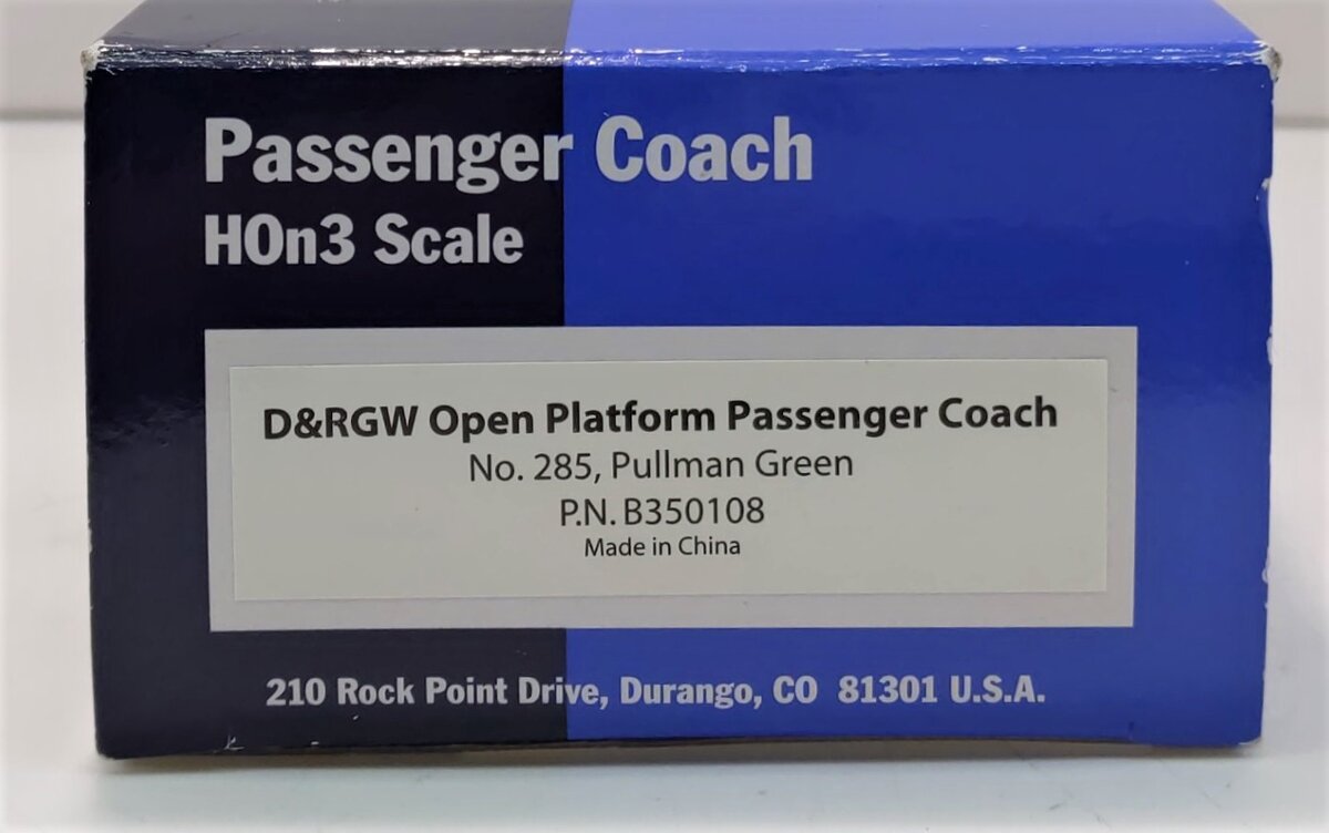 Blackstone Models B350108 HO D&RGW Open Platform Pullman Passenger Coach #285