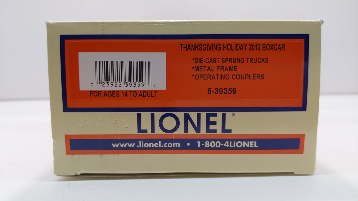 Lionel 6-39359 O Gauge Thanksgiving Holiday 2012 Boxcar LN/Box