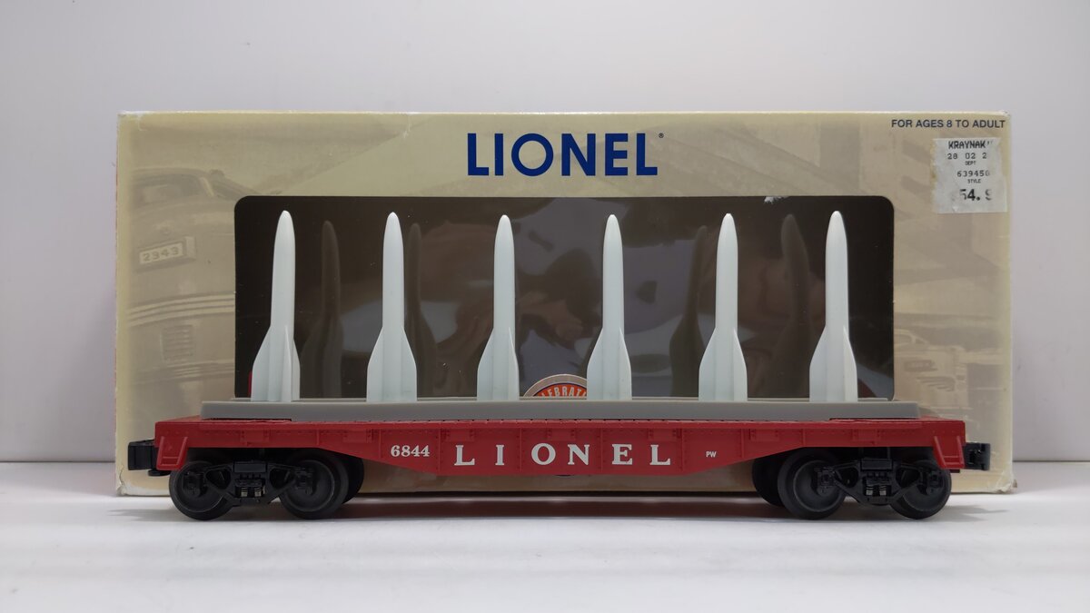 Lionel 6-39458 O Gauge PWC Red Flatcar #6844 with 6 Missiles