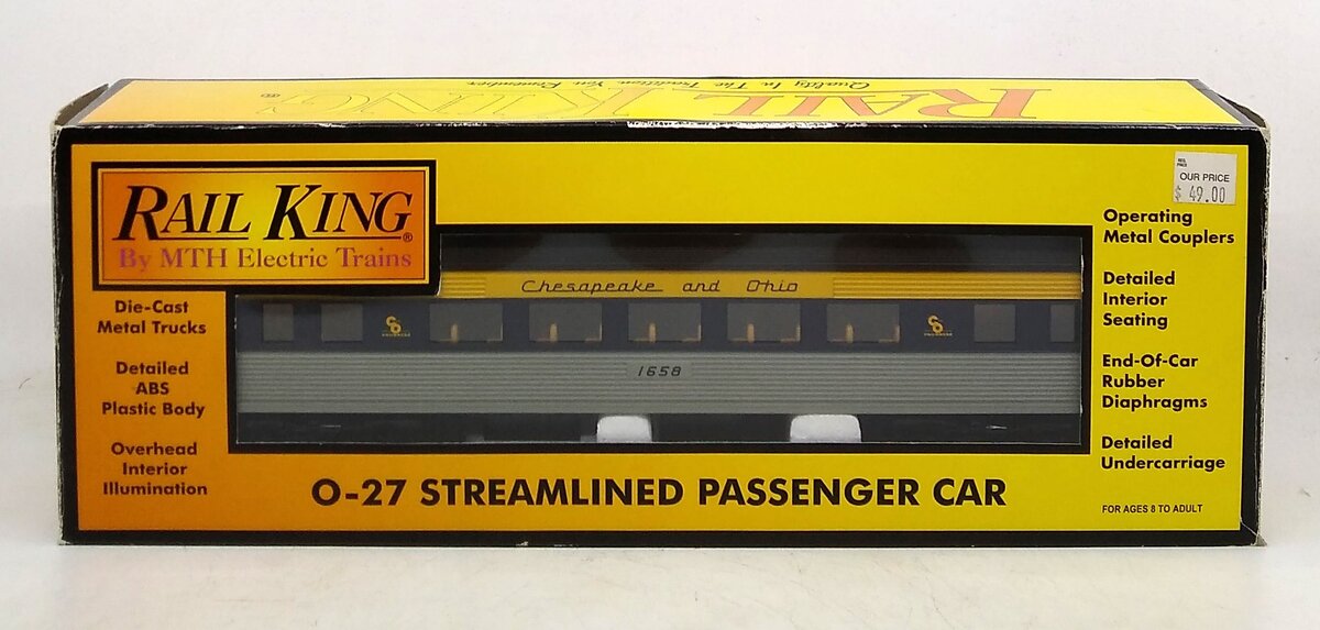 MTH 30-6142 Chesapeake & Ohio O27 Streamline Coach Car LN/Box