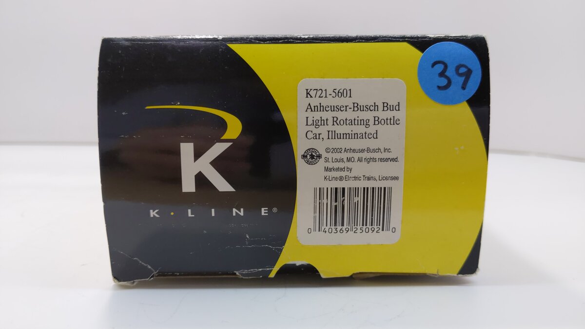 K-Line K721-5601 O Gauge Bud Light Operating Rotating Bottle Car LN/Box