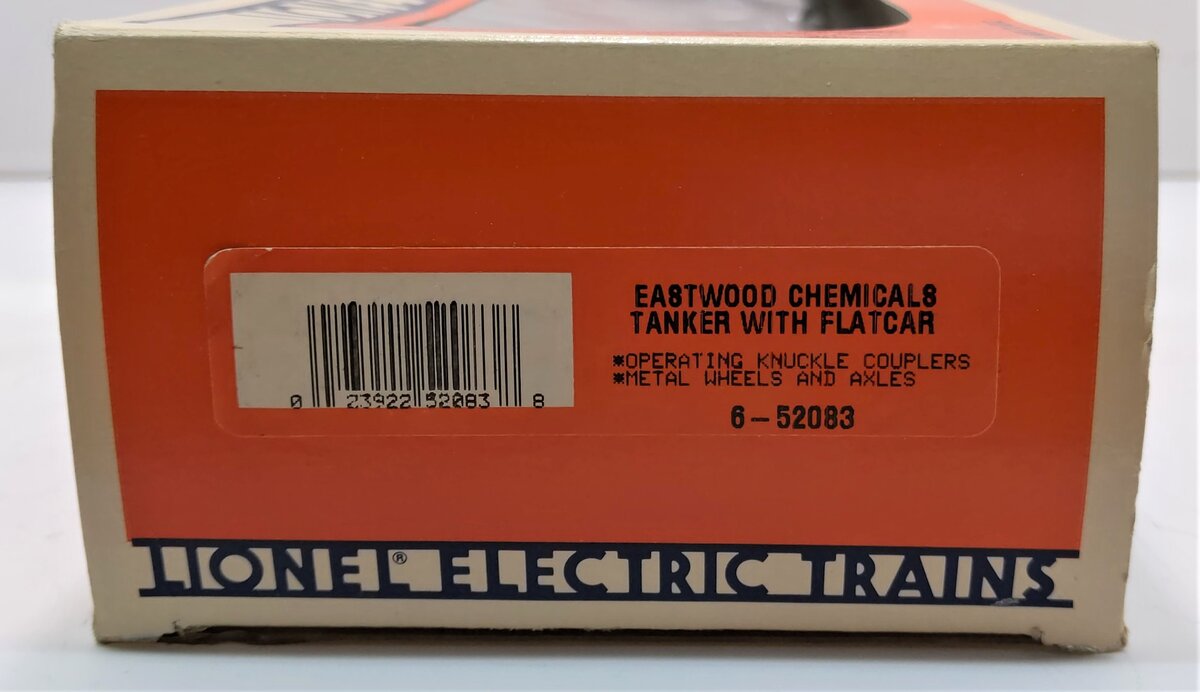 Lionel 6-52083 O Gauge Pennsylvania Flatcar w/ Eastwood Chemicals Tanker NIB
