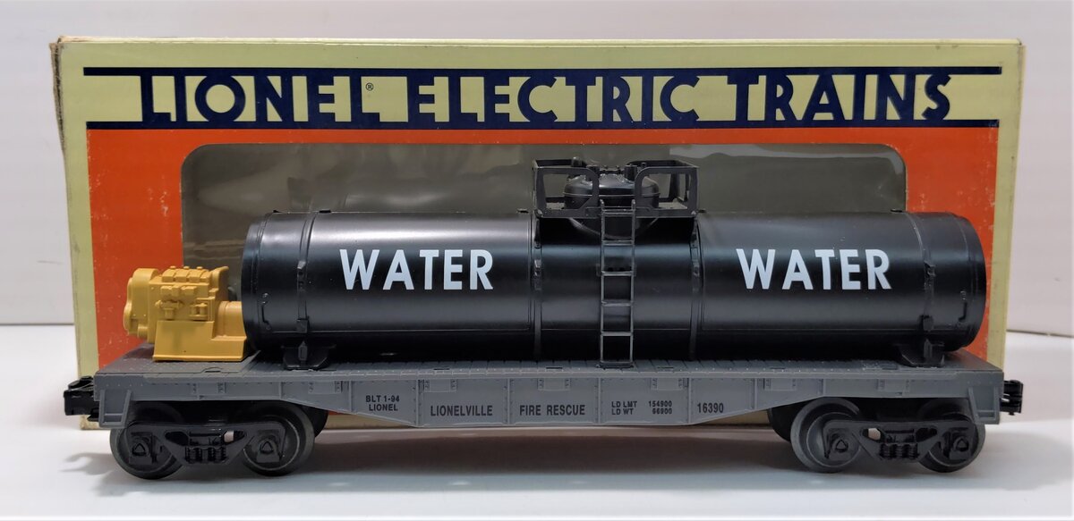 Lionel 6-16390 O Gauge Lionelville Fire Rescue Flatcar w/Water Tank LN/Box