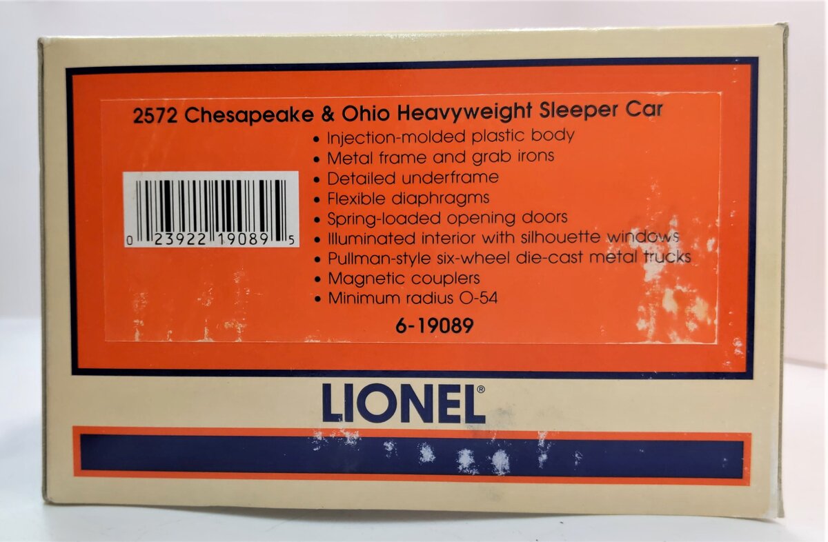 Lionel 6-19089 O Chesapeake & Ohio Heavyweight Passenger Car #2572 LN/Box