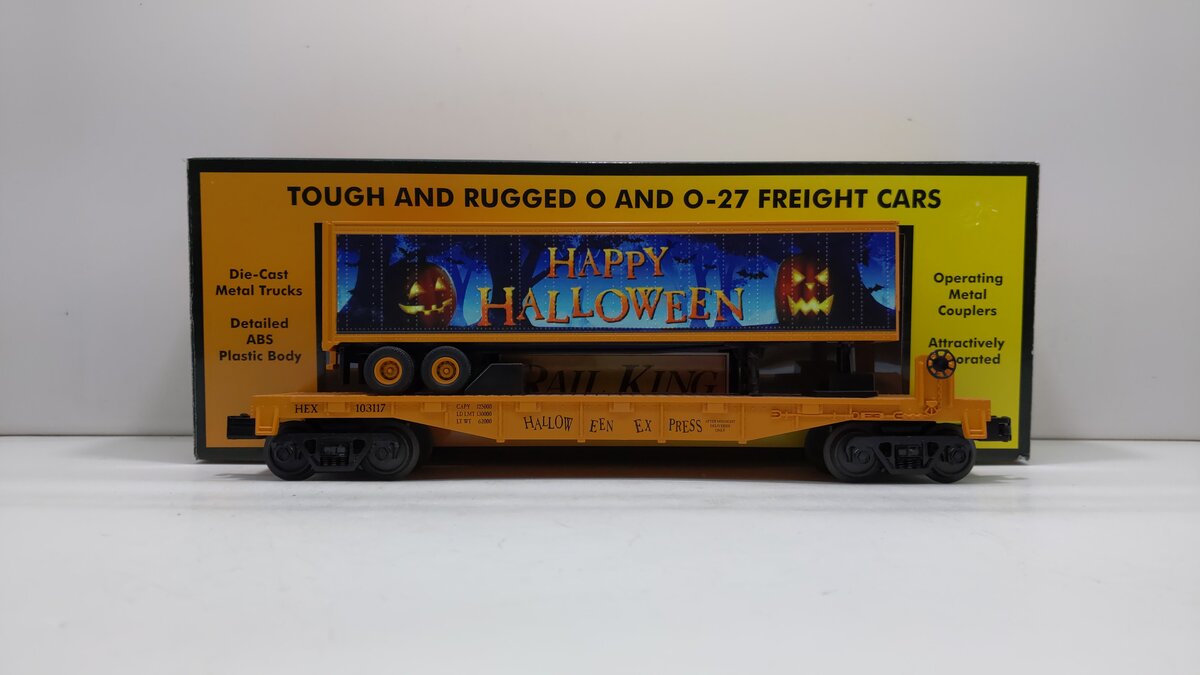 MTH 30-76686 O Halloween Flat Car with 40’ Trailer LN/Box