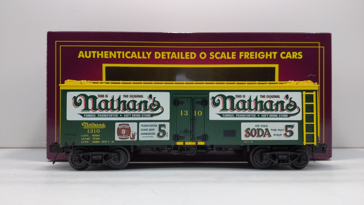 MTH 20-94534 O Gauge Nathan's Woodsided Reefer Car #1310 LN/Box