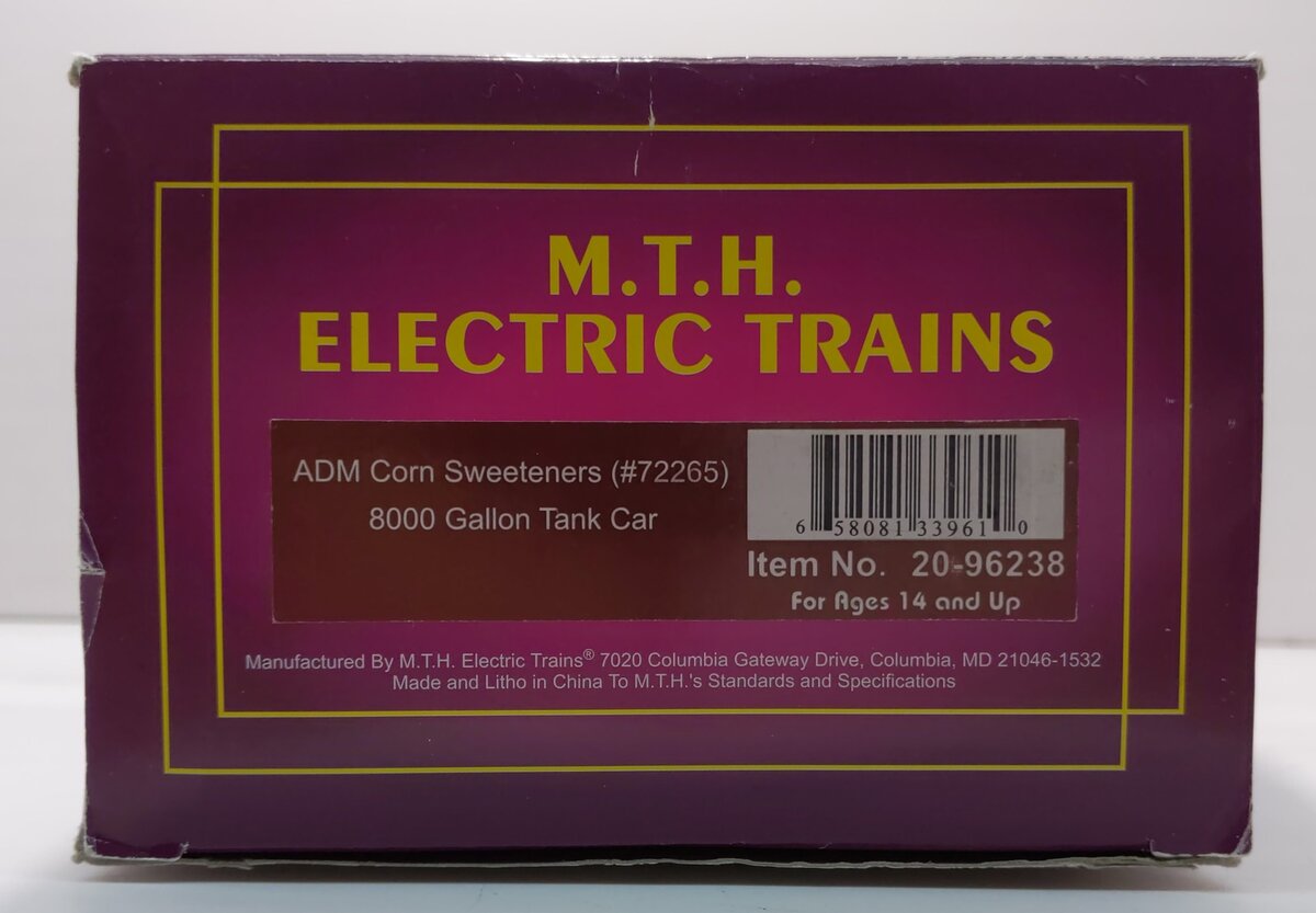 MTH 20-96238 O Gauge ADM Corn 8K Gallon Tank Car #72265 LN/Box