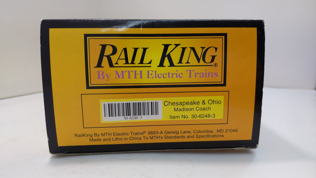 MTH 30-6248-3 O Gauge Chesapeake & Ohio Madison Coach Passenger Car #1649 LN/Box