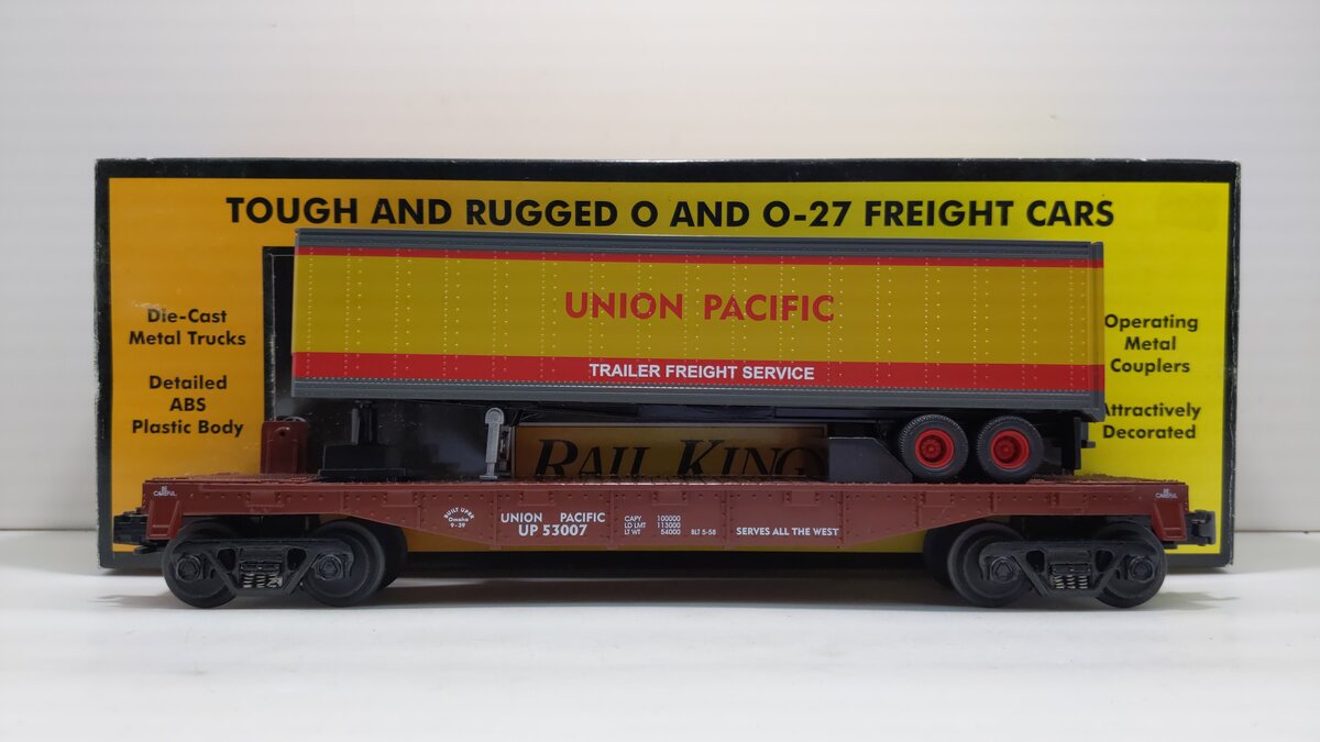 MTH 30-7632 O Gauge Union Pacific Flatcar #53007 with Trailer LN/Box