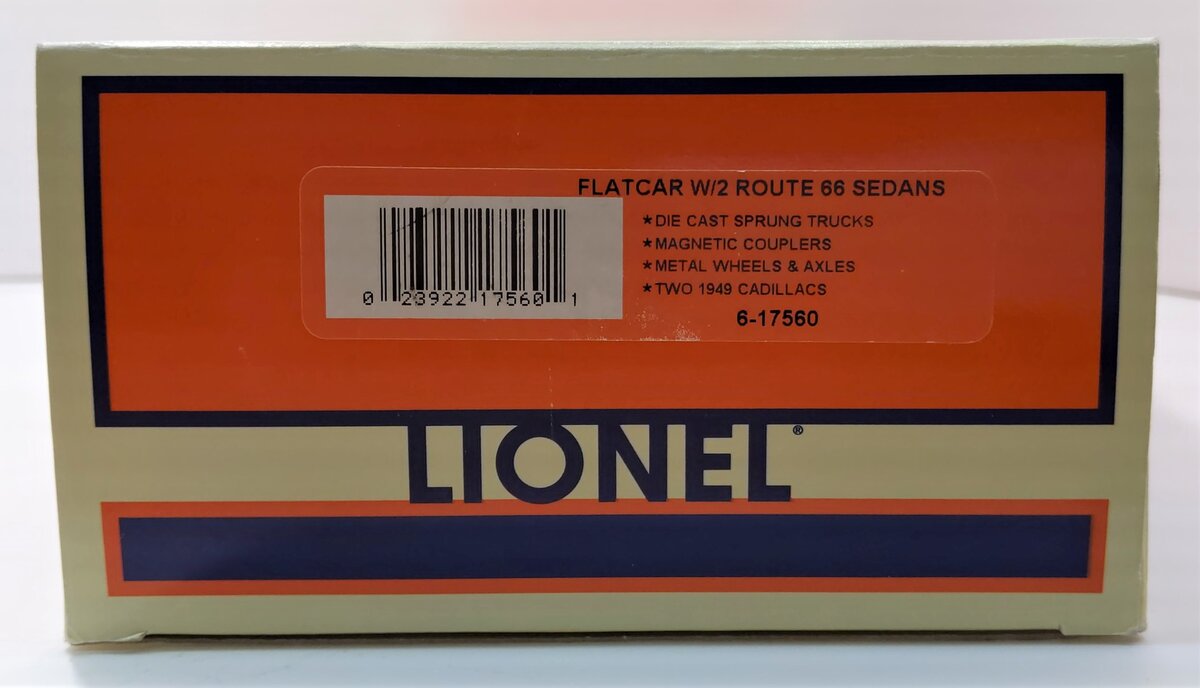 Lionel 6-17560 O Route 66 Flatcar with 2 Sedans