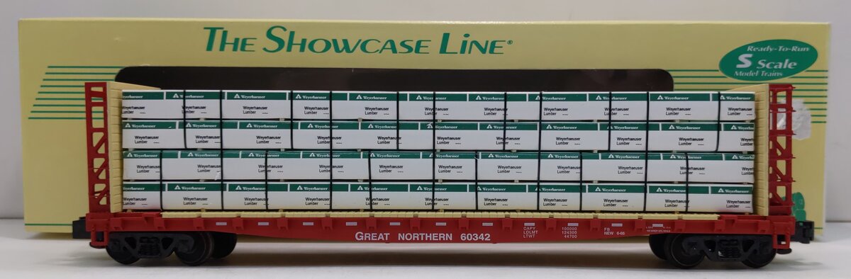 S-Helper 00333 S Scale Great Northern Bulkhead Flat Car w/ Lumber Load #60342 LN/Box