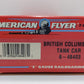 American Flyer 6-48403 S Scale British Columbia Tank Car #8403 LN/Box