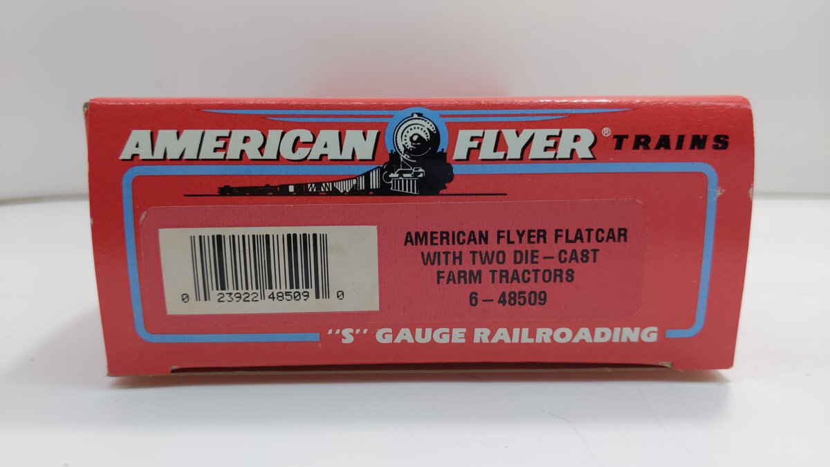 American Flyer 6-48509 S AF Equipment Co. Flatcar w/ Die-Cast Farm Tractors LN/Box