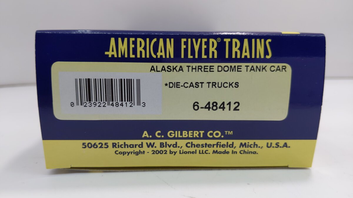 American Flyer 6-48412 S Gauge Alaska 3-Dome Tank Car EX/Box