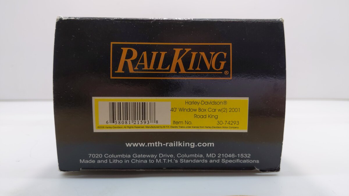 MTH 30-74293 O Gauge Harely-Davidson 40' Window Box Car with 2 2001 Road King LN/Box