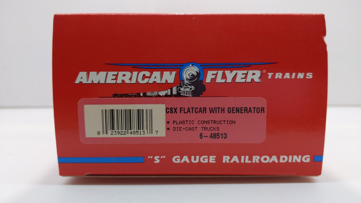 American Flyer 6-48513 S Gauge CSX Flatcar w/ Generator LN/Box