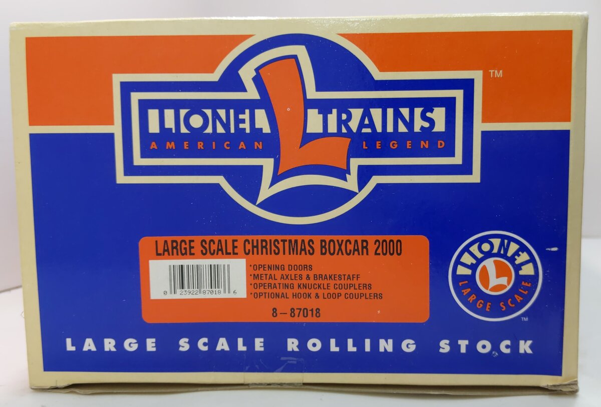 Lionel 8-87018 G Scale 2000 Christmas Boxcar #7001 NIB