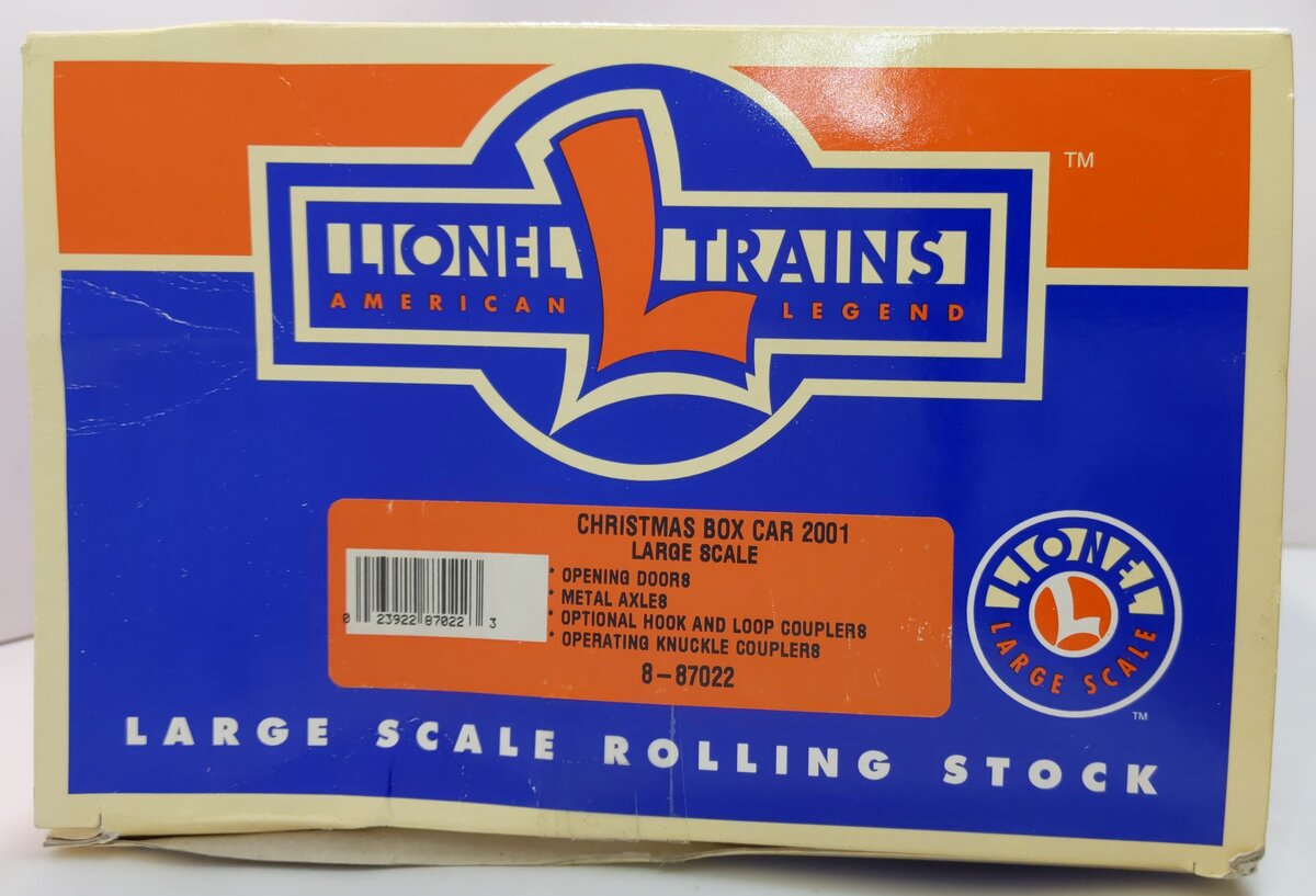 Lionel 8-87022 G Scale 2001 Christmas Boxcar NIB