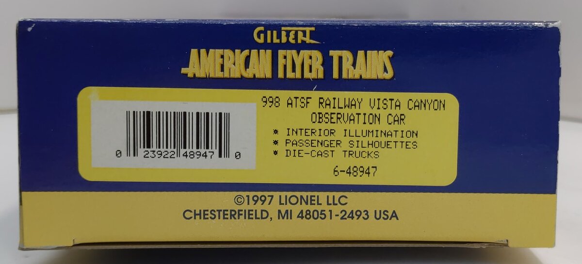 American Flyer 6-48947 S Gauge Santa Fe Streamlined Vista Canyon Observation Car LN/Box