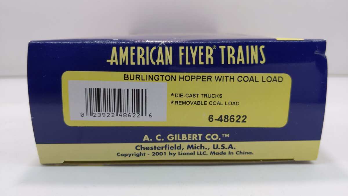 American Flyer 6-48622 S Gauge Burlington Hopper With Coal Load #170616