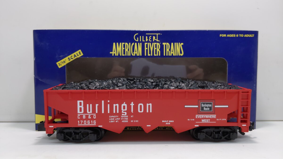 American Flyer 6-48622 S Gauge Burlington Hopper With Coal Load #170616 LN/Box