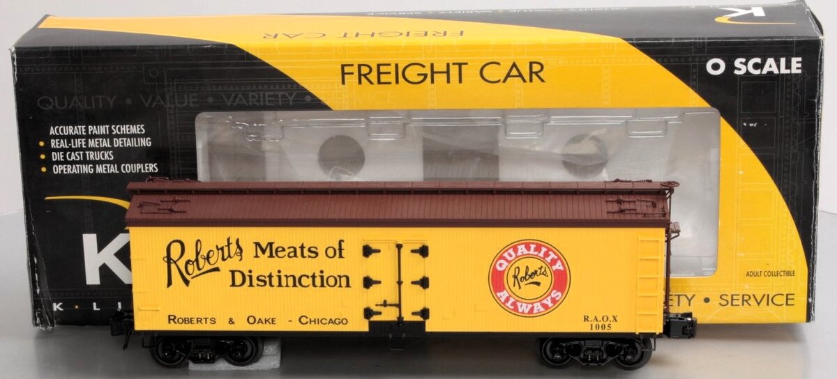 K-Line K742-8014 O Roberts Meat Wood-Sided Reefer Car #1005 LN/Box