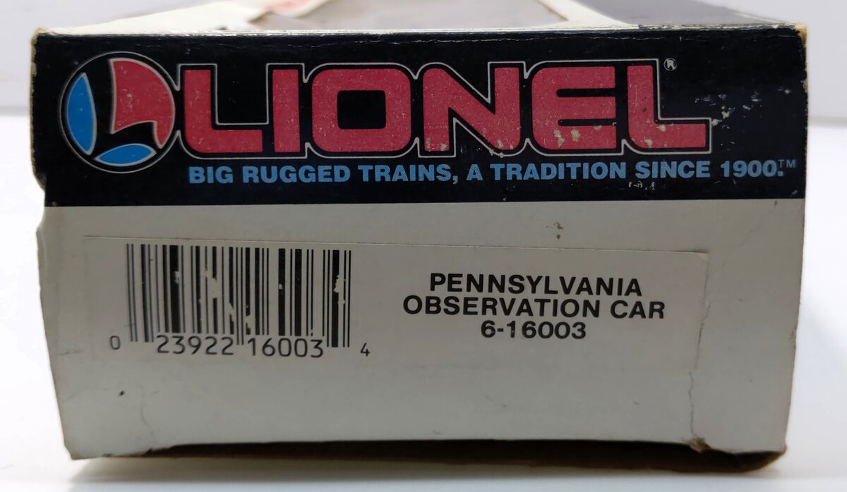 Lionel 6-16003 O Gauge Pennsylvania Tuscan Observation Car LN/Box