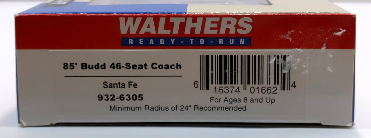 Walthers 932-6305 HO Santa Fe 85' Budd 46-Seat Coach LN/Box