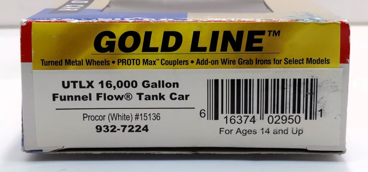 Walthers 932-7224 HO Scale Procor UTLX 16K Gal Flow Funnel Tank Car #15136